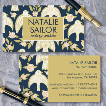 Falcons & Roses Chic Unique Modern Notary Public Business Card by ShoshannahScribbles at Zazzle