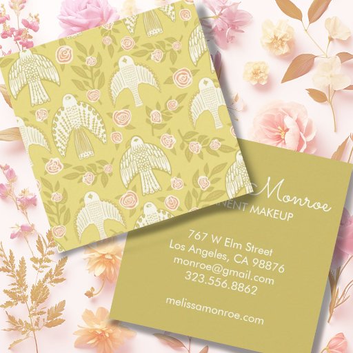 Customizable Falcons &amp; Roses Elegant Boho Square Business Card