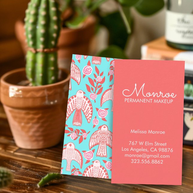 Falcons & Roses Elegant Illustrated Aqua Pink Red Business Card (Falcons & Roses Elegant Illustrated Aqua Pink Red Business Card
)