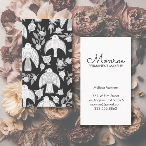 Falcons  Roses Elegant Illustrated Black White Business Card