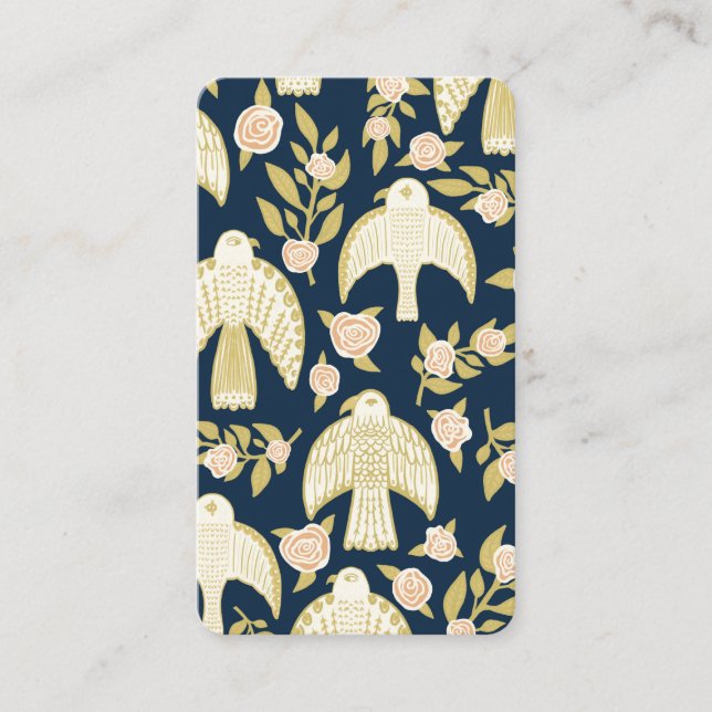 Falcons & Roses Elegant Illustrated Navy Business Card (Front)