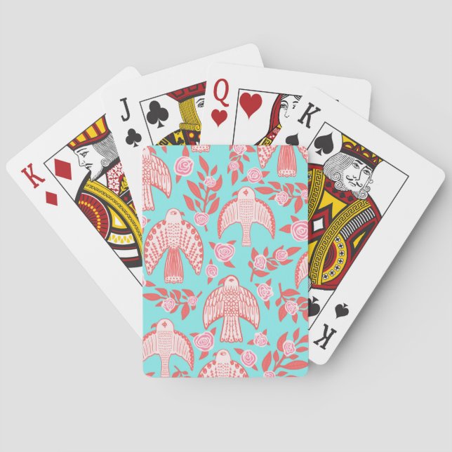 Falcons & Roses Elegant Illustrated Poker Cards (Back)