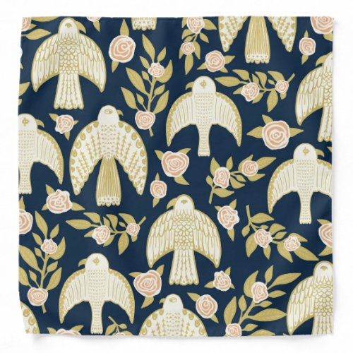 Falcons  Roses Pattern Gold Navy Bandana