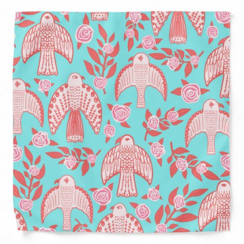 Falcons  Roses Pattern Pink Aqua Bandana