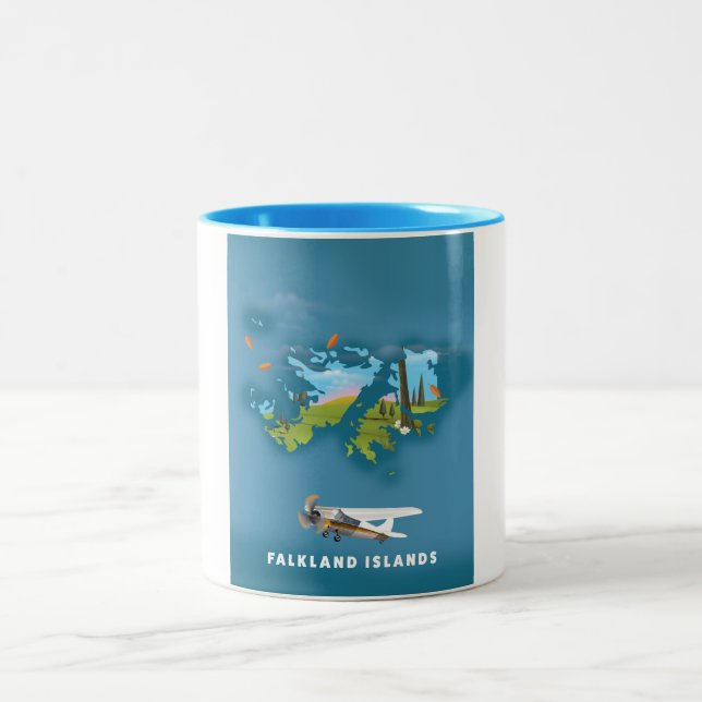 Falkland islands illustrated map Two-Tone coffee mug (Center)