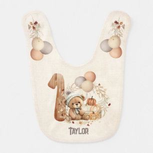 Fall 1st Birthday Cute Baby Bear Baby Bib