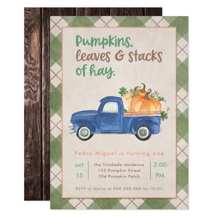 Fall 1st Birthday Party Pumpkin Truck Boy Rustic Invitation Zazzle Com