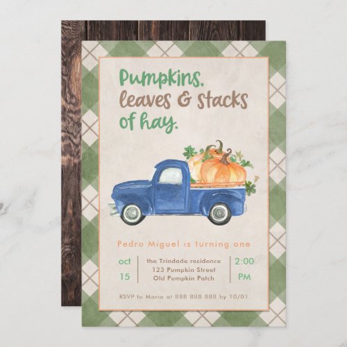 Fall 1st Birthday Party Pumpkin Truck Boy Rustic Invitation