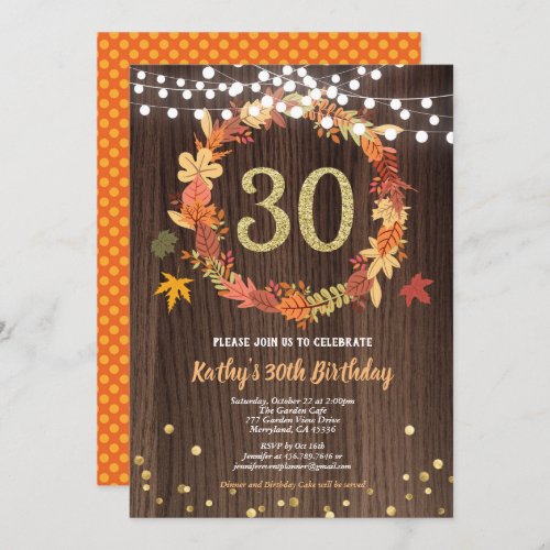 Fall 30th birthday rustic wood Thanksgiving wreath Invitation