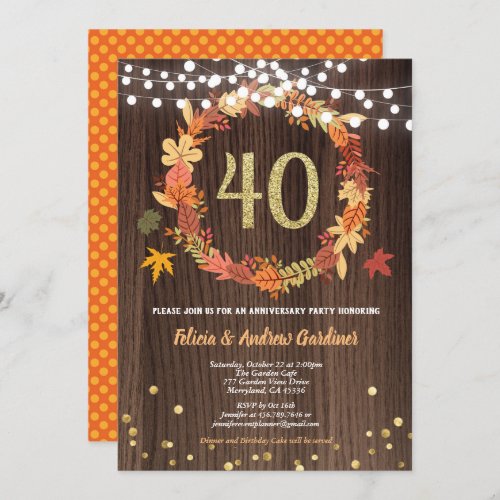 Fall 40th wedding anniversary Thanksgiving wood Invitation