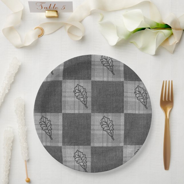 Fall 4 corners Gray Tones Dinner Plate (Wedding)