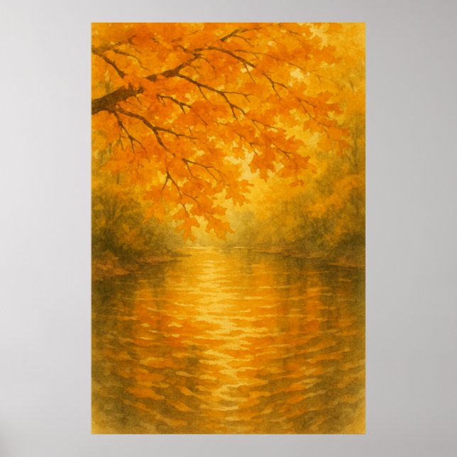 Fall 4, Golden Leaves, Quiet River, Seasonal Print (Front)