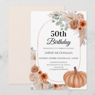Fall 50th Birthday Invitation for Woman Pumpkin
