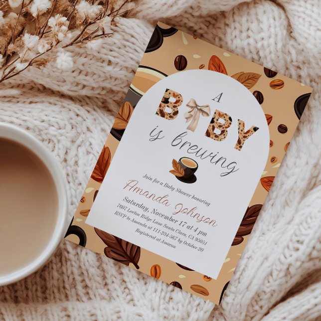 Fall A Baby is Brewing Coffee and Bow Baby Shower Invitation (Creator Uploaded)
