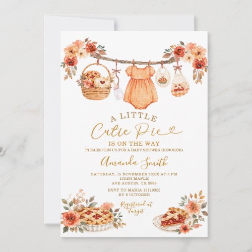 Fall A Little Cutie Pie Is on the Way Baby Shower  Invitation