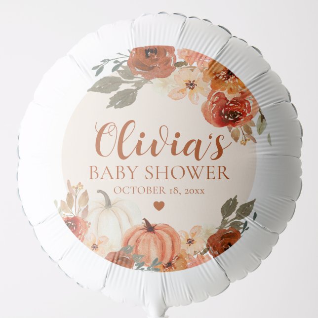Fall A Little Pumpkin Autumn Floral Baby Shower Balloon (Front)