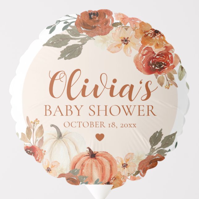 Fall A Little Pumpkin Autumn Floral Baby Shower Balloon (Front)