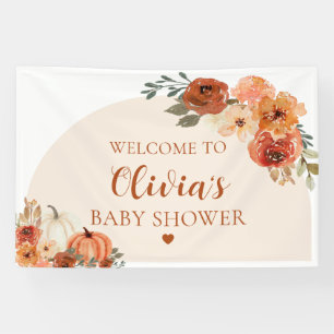Fall A Little Pumpkin Autumn Floral Baby Shower Banner