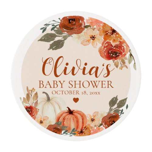 Fall A Little Pumpkin Autumn Floral Baby Shower Edible Frosting Rounds