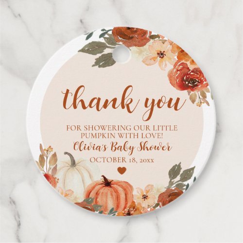 Fall A Little Pumpkin Autumn Floral Baby Shower Favor Tags