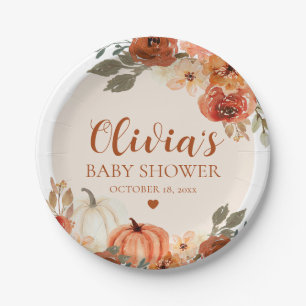 Fall A Little Pumpkin Autumn Floral Baby Shower Paper Plates