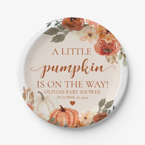 Fall A Little Pumpkin Autumn Floral Baby Shower Paper Plates