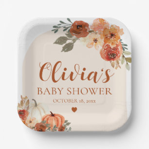 Fall A Little Pumpkin Autumn Floral Baby Shower Paper Plates