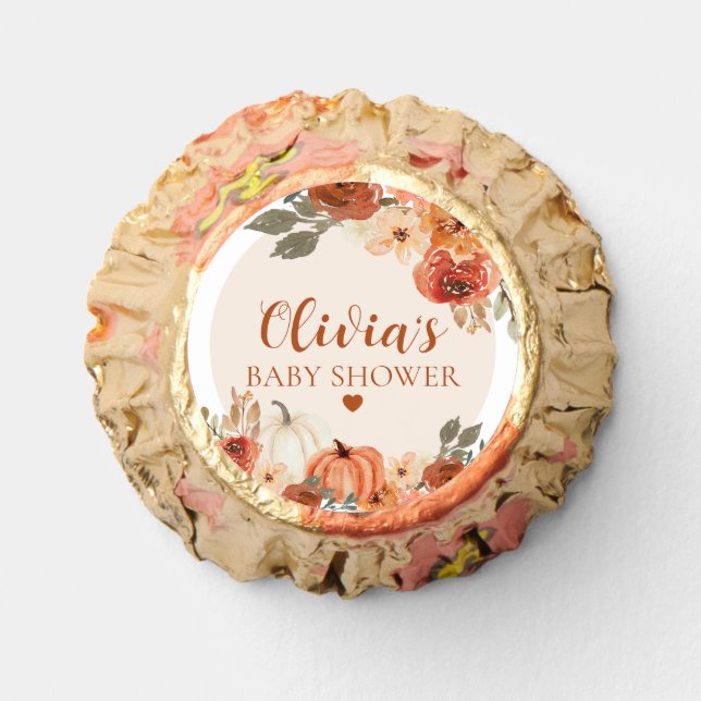 Fall A Little Pumpkin Autumn Floral Baby Shower Reese's Peanut Butter Cups (Front)