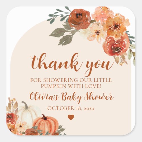 Fall A Little Pumpkin Autumn Floral Baby Shower Square Sticker