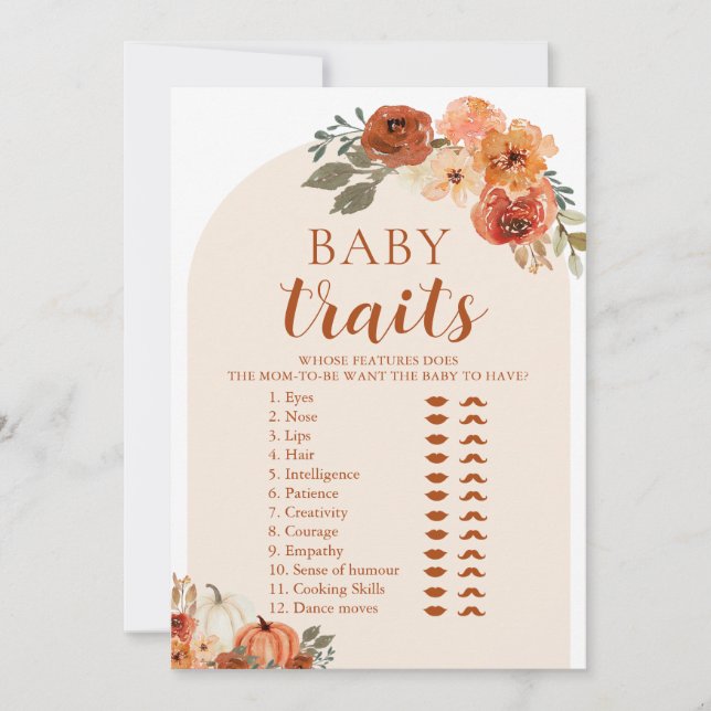 Fall A Little Pumpkin Baby Shower Baby Traits Game Invitation (Front)