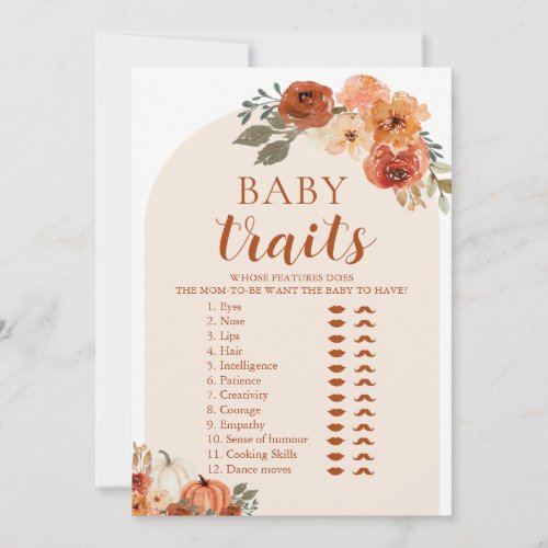 Fall A Little Pumpkin Baby Shower Baby Traits Game Invitation