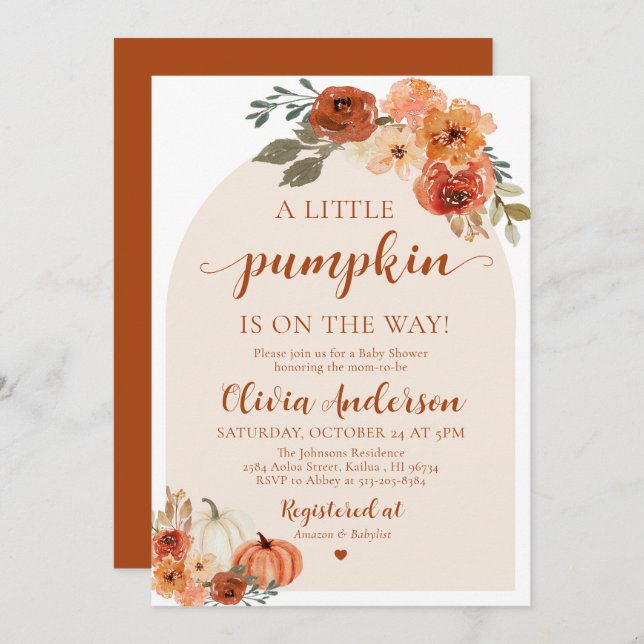 Fall A Little Pumpkin Baby Shower Invitation  (Front/Back)