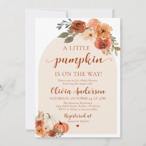 Fall A Little Pumpkin Baby Shower Invitation 