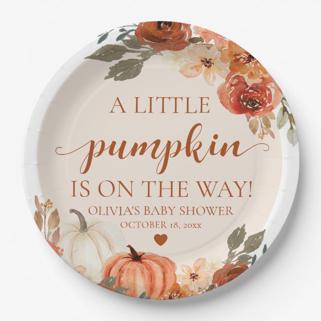 Fall A Little Pumpkin is on the way Baby Shower Paper Plates (Front)