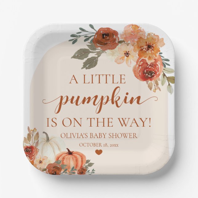 Fall A Little Pumpkin is on the way Baby Shower  Paper Plates (Front)