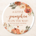 Fall A Little Pumpkin is on the way Baby Shower Round Paper Coaster<br><div class="desc">Fall A Little Pumpkin is on the way Baby Shower Round Paper Coaster</div>