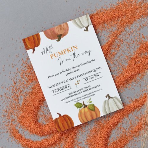 Fall A little pumpkin on the way baby shower Invitation