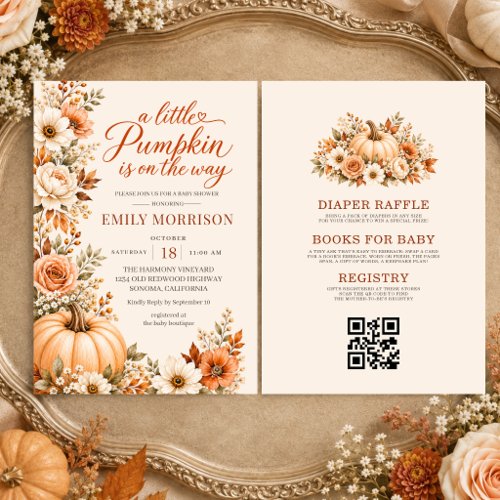 Fall Little Pumpkin Orange baby shower invitation