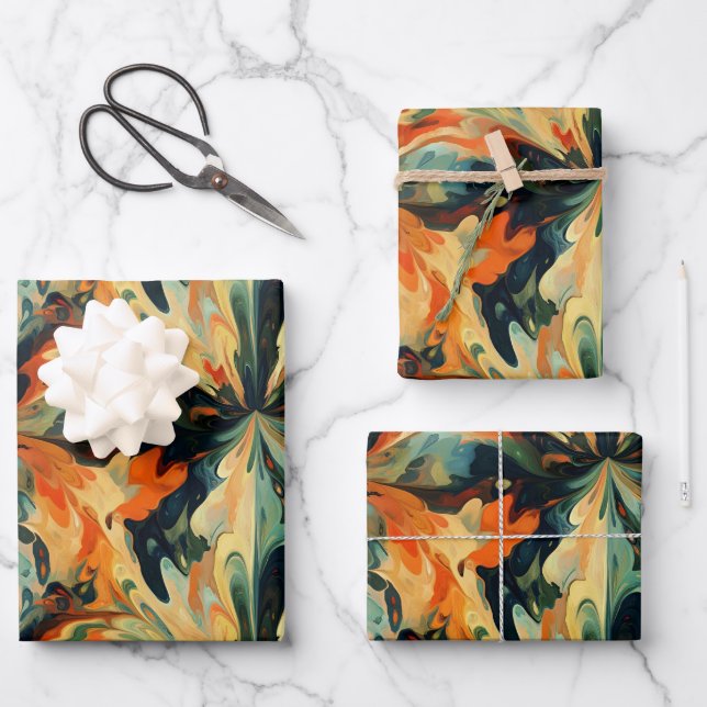 Fall Abstract Oil Paint  Wrapping Paper Sheets (Front)