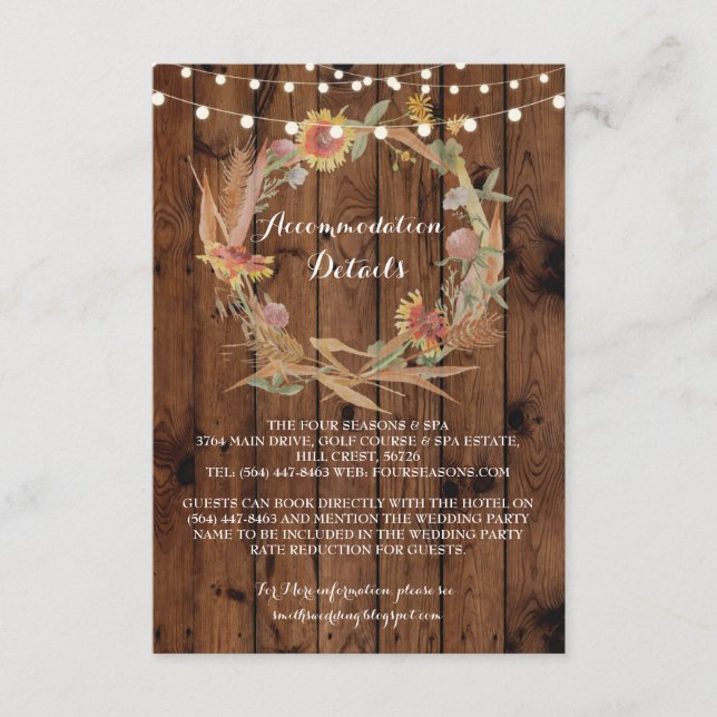 Fall Accommodation Wreath Wedding Cards Details (Front)
