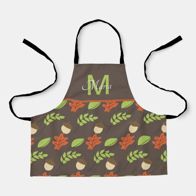 Fall Acorn and Leaves Hand Drawn Pattern Kide Apron (Front)