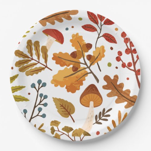 Fall Acorn and Mushroom Paper Plate