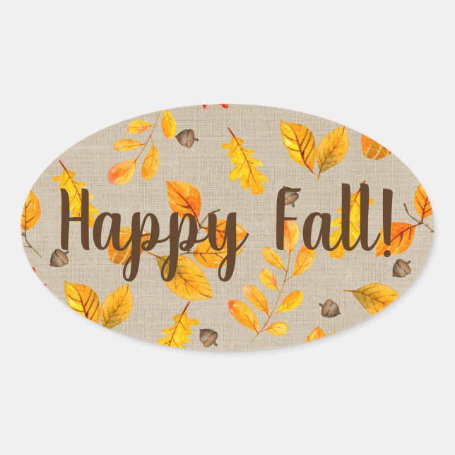 fall acorns and leaves oval sticker (Front)