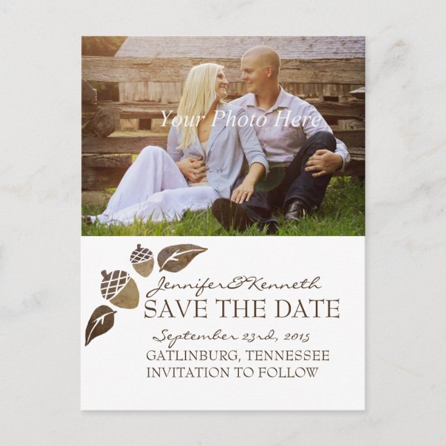 Fall Acorns and Leaves Wedding Announcement Postcard (Front)