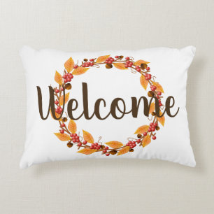Fall Acorns & Berries Wreath Personalized Accent Pillow