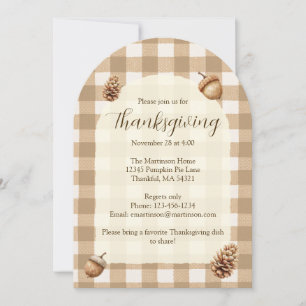 Fall Acorns Pine Cones Gingham Thanksgiving Arch Invitation