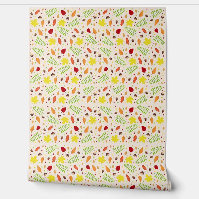 Fall aesthetic pattern with fall leaves and nuts wallpaper  (Unrolling)