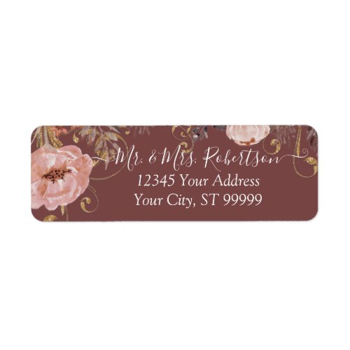 Fall Airy Floral BOHO Earth Tone Rose Watercolor Label
