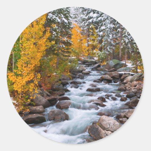 Fall along Bishop creek California Classic Round Sticker