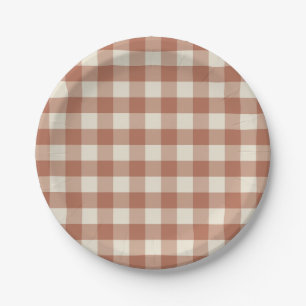 Fall Amaro on Panna Cotta Gingham - plaid pattern. Paper Plates